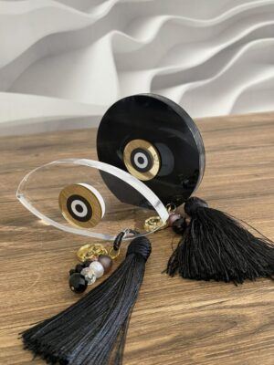 Γούρι combo set με χρήση διάφανου & μαύρου Plexi glass | ID: 2556